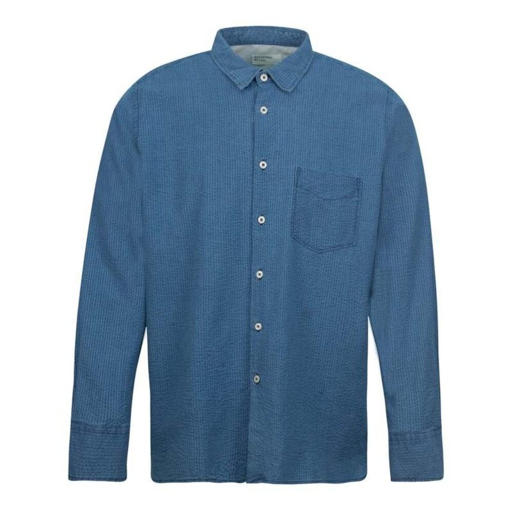 Universal Works Humber Seersucker Shirt in Blue Size XXL